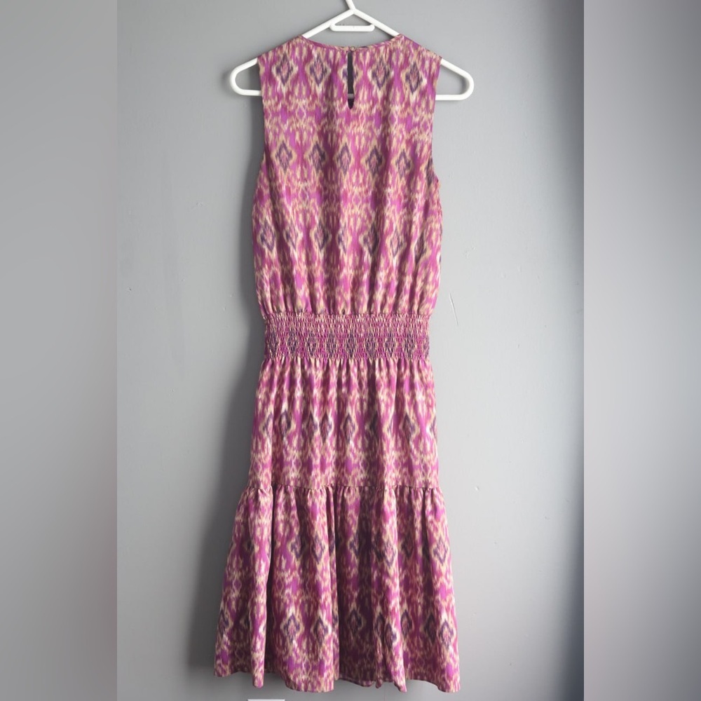 LAUREN RALPH LAUREN LRL Sleeveless Dress Purple Ikat Smocked Blouson Midi Small‎
